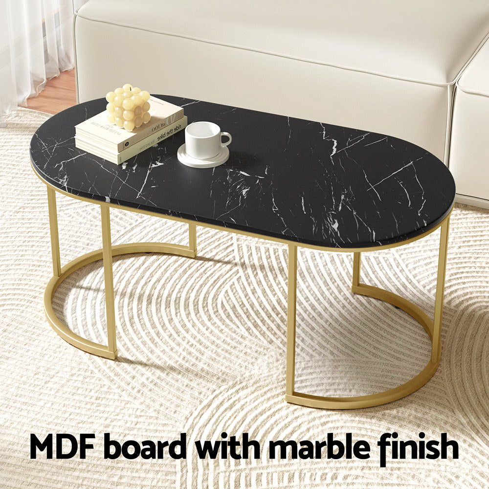 Artiss Coffee Table Marble Effect Black-3