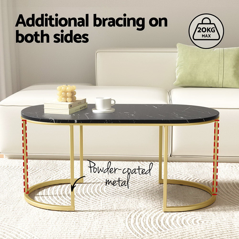 Artiss Coffee Table Marble Effect Black-4