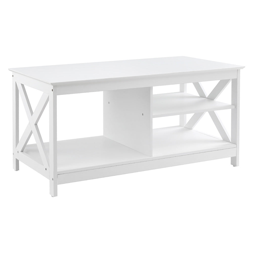 Artiss Coffee Table Storage Shelf White-0
