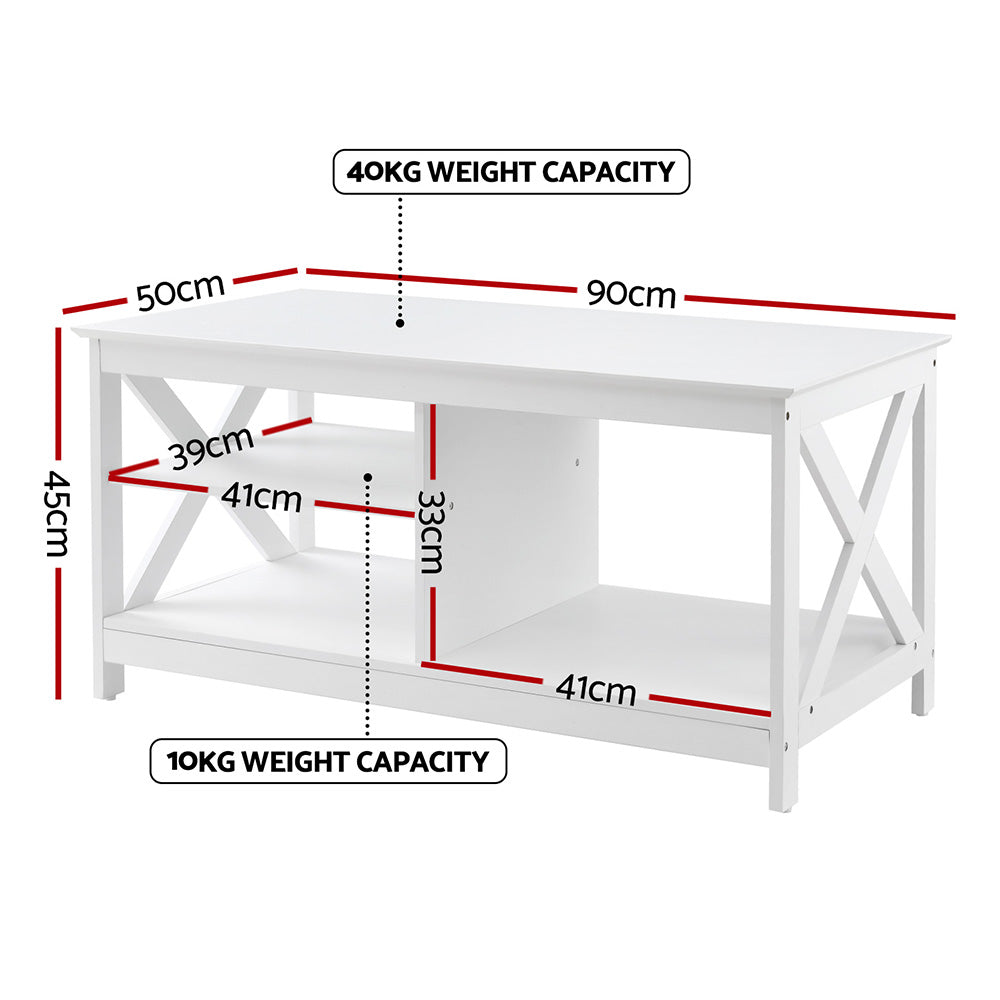 Artiss Coffee Table Storage Shelf White-1