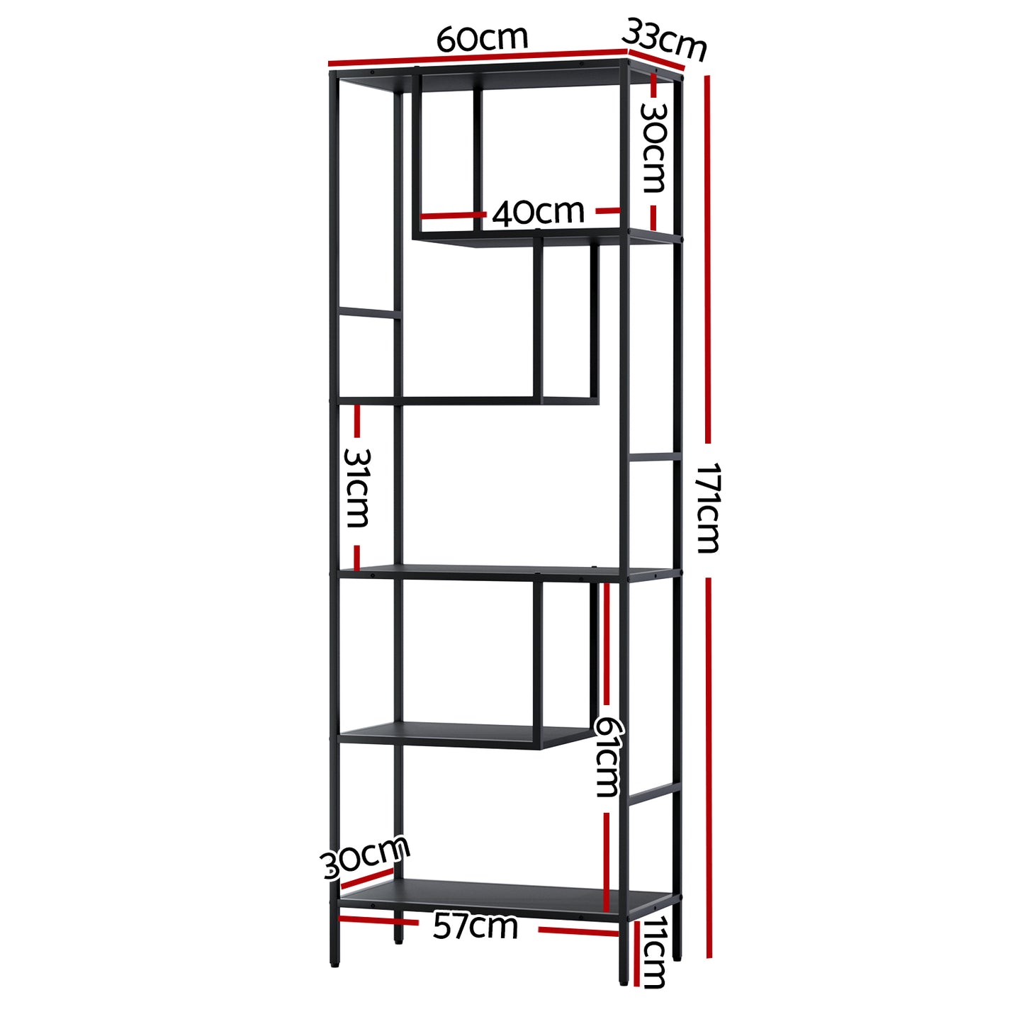 Artiss Bookshelf 5 Tiers RHYS Black-3