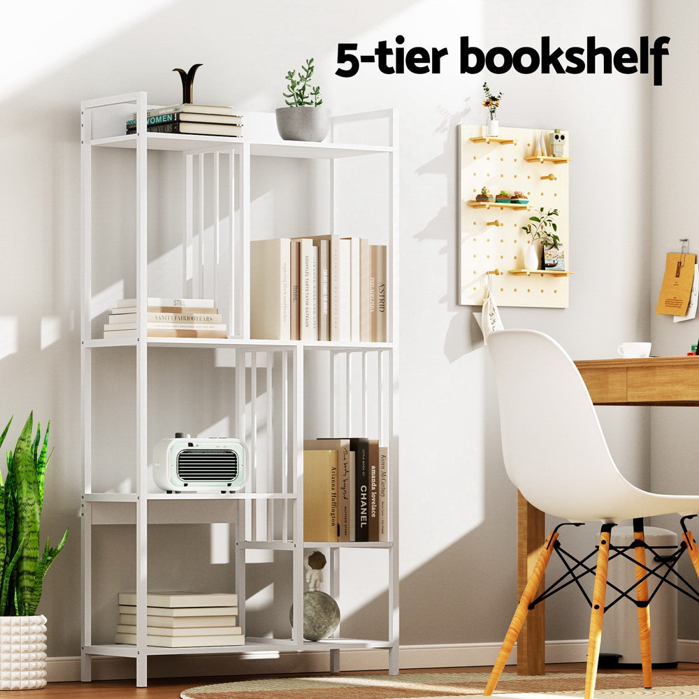 Artiss Bookshelf Display Shelves 5 Tiers 120cm White-3