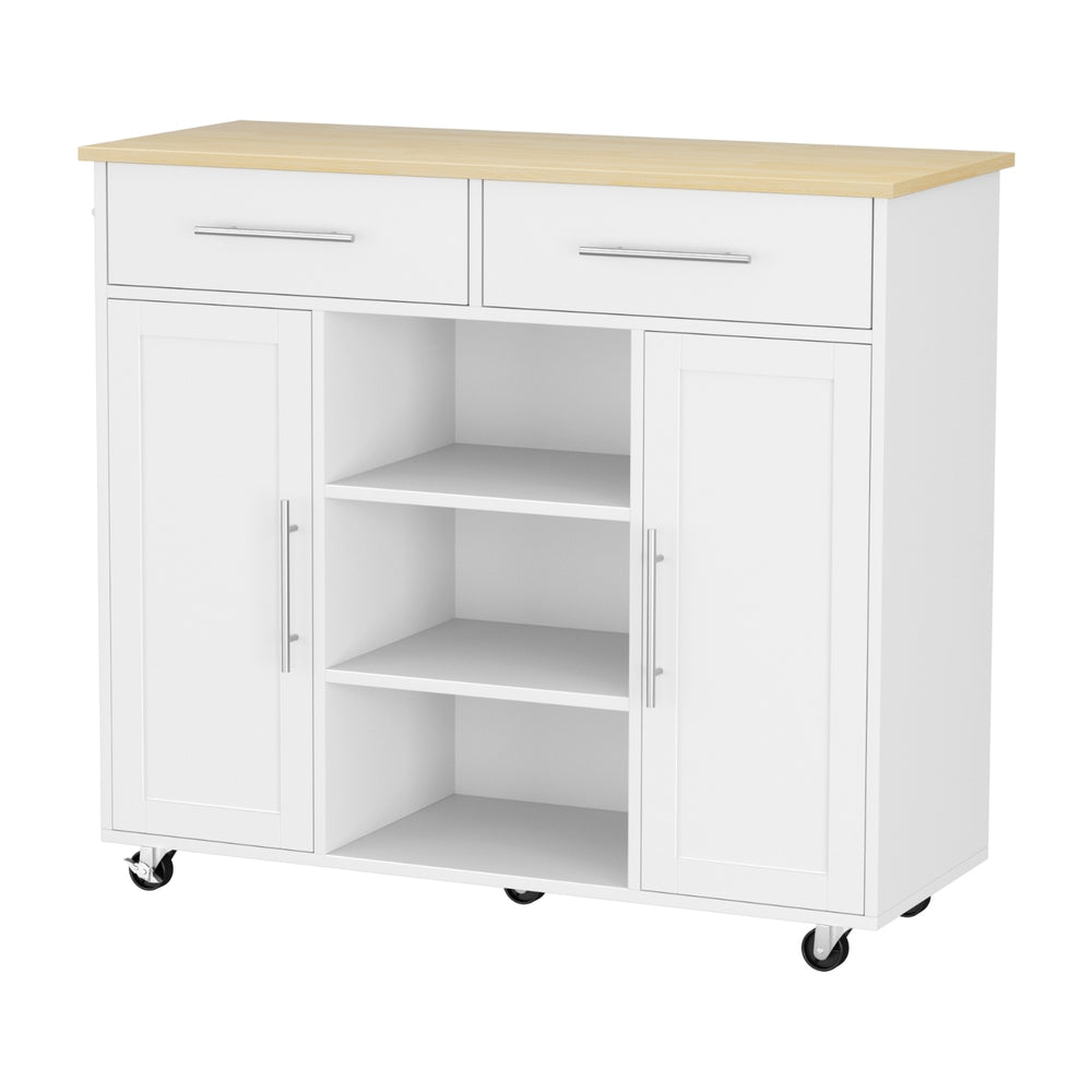 Artiss Kitchen Island Trolley Rolling Serving Cart Storage Drawer Cabinet 100cm White-0