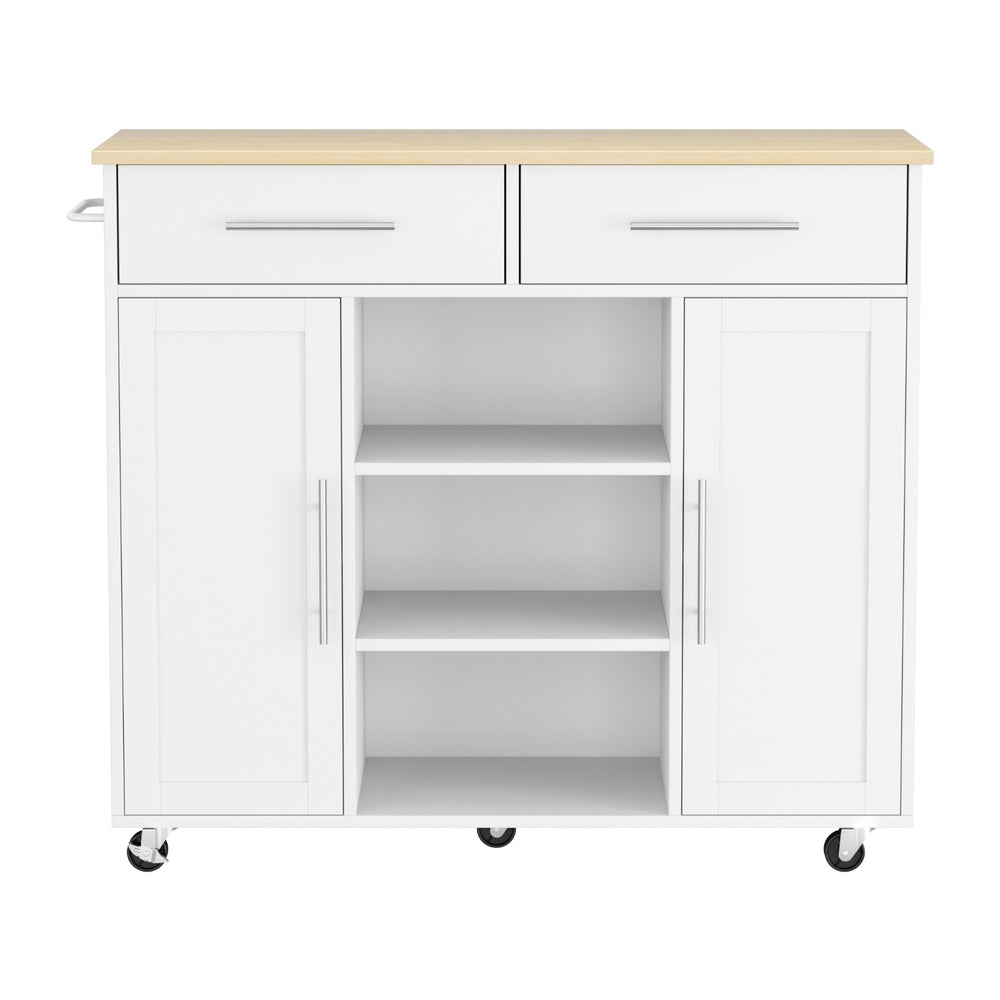 Artiss Kitchen Island Trolley Rolling Serving Cart Storage Drawer Cabinet 100cm White-3