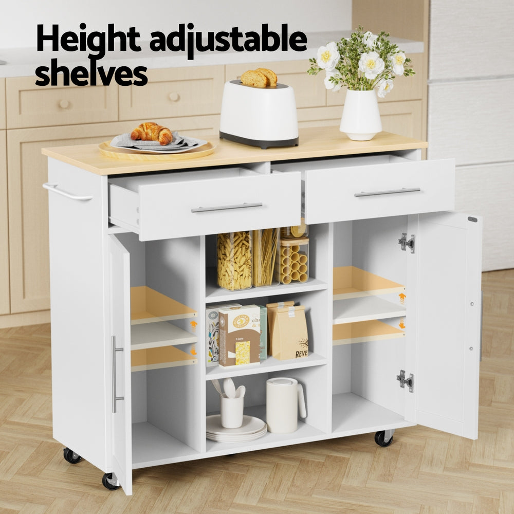 Artiss Kitchen Island Trolley Rolling Serving Cart Storage Drawer Cabinet 100cm White-5