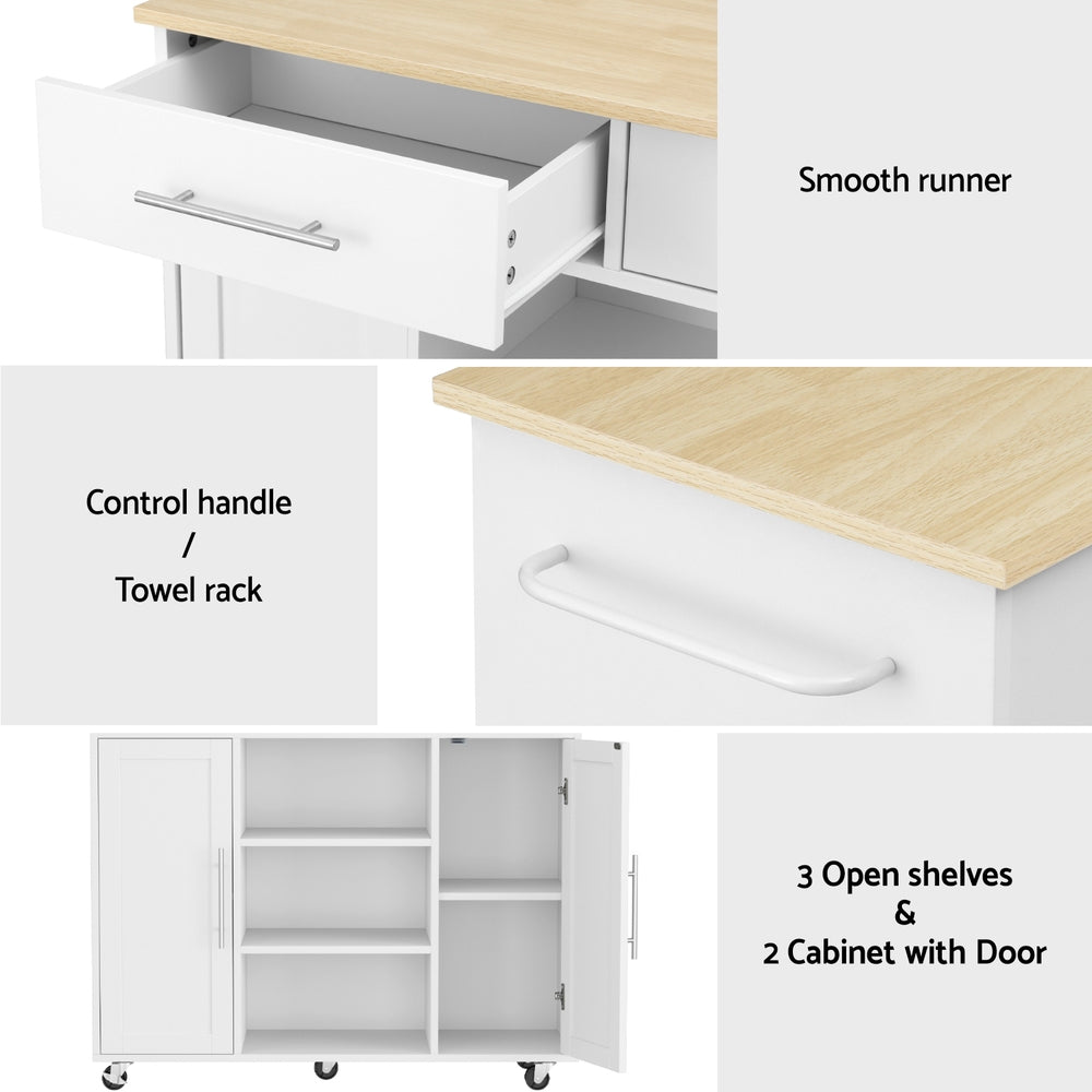 Artiss Kitchen Island Trolley Rolling Serving Cart Storage Drawer Cabinet 100cm White-6