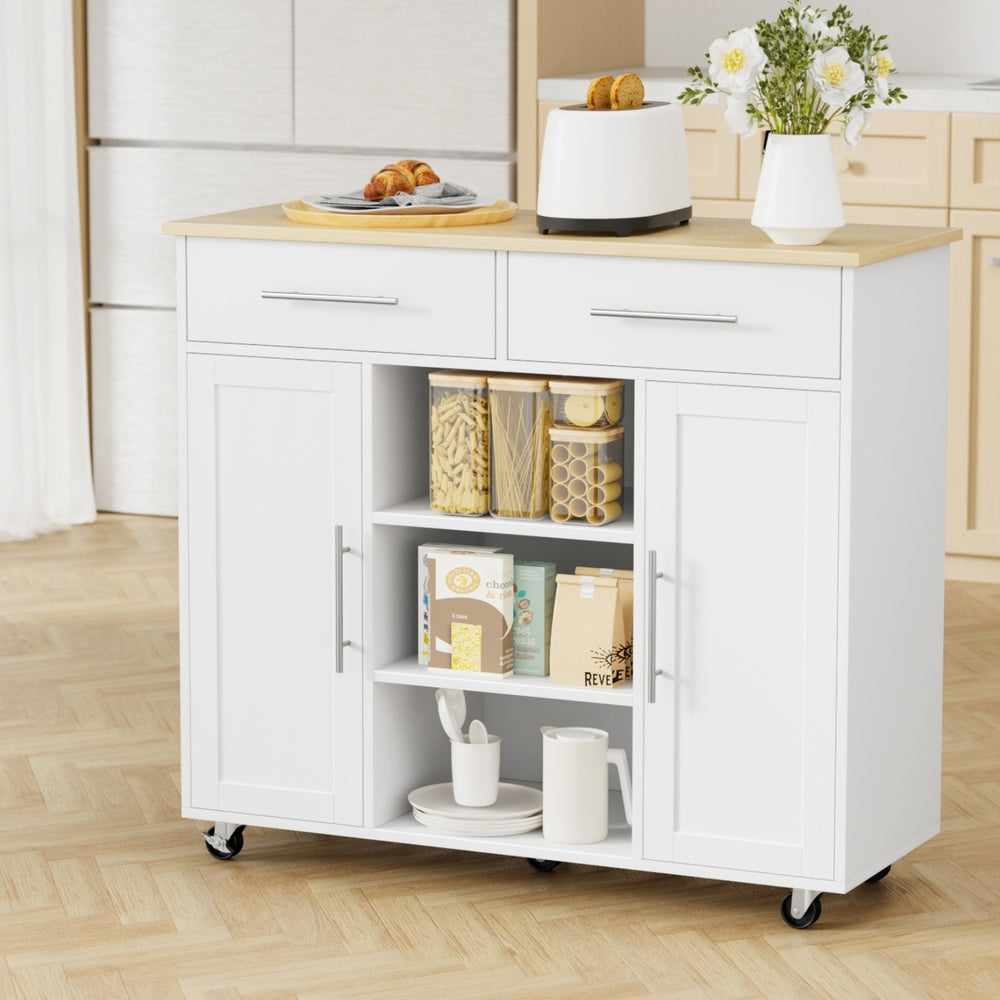 Artiss Kitchen Island Trolley Rolling Serving Cart Storage Drawer Cabinet 100cm White-7