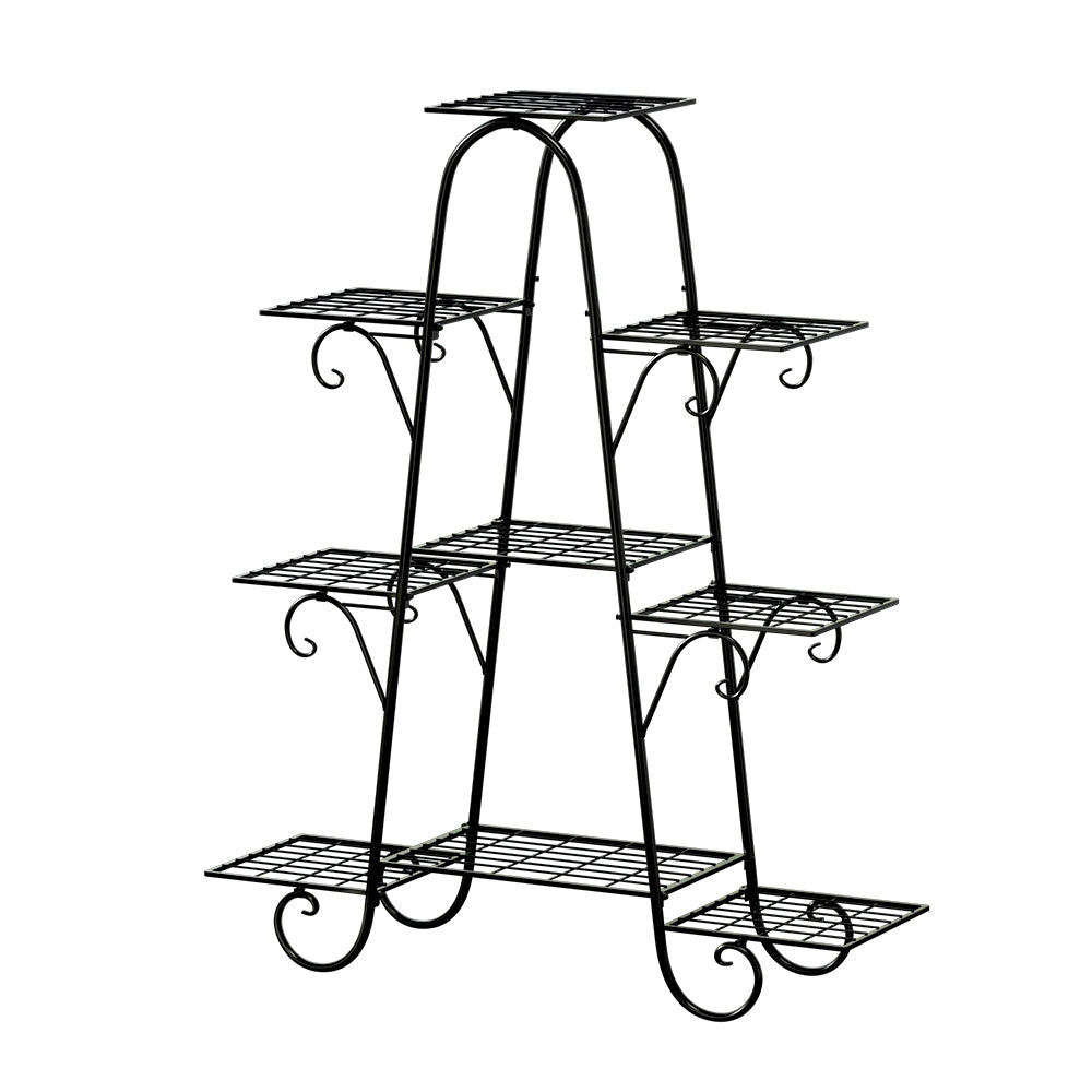 Artiss Plant Stand 9 Tier Metal Flower Pot Shelf Black-0