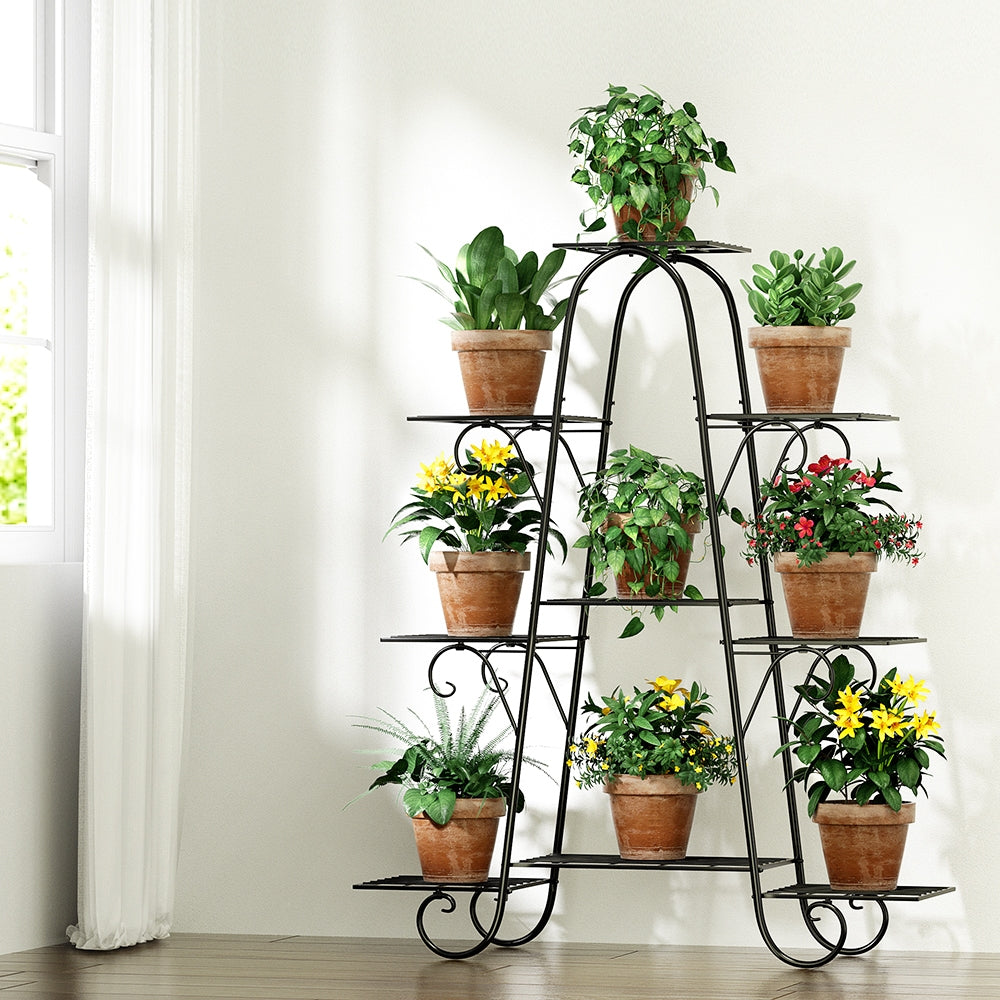 Artiss Plant Stand 9 Tier Metal Flower Pot Shelf Black-7