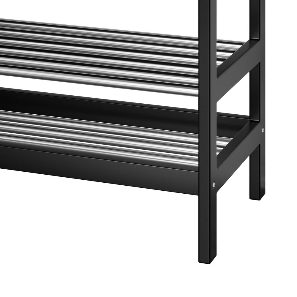 Artiss Shoe Rack Cabinet Bamboo Bench 10 Paris Black-3