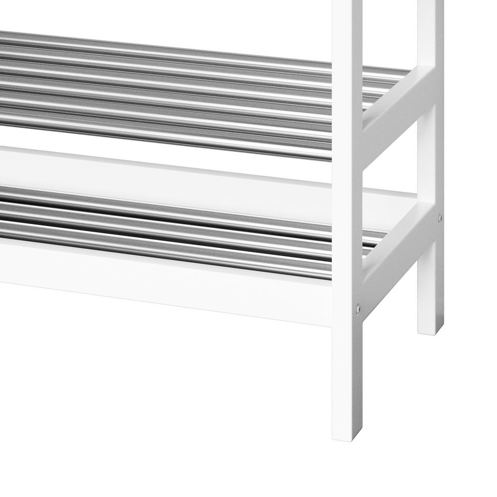 Artiss Shoe Rack Cabinet Bamboo Bench 10 Paris White-3