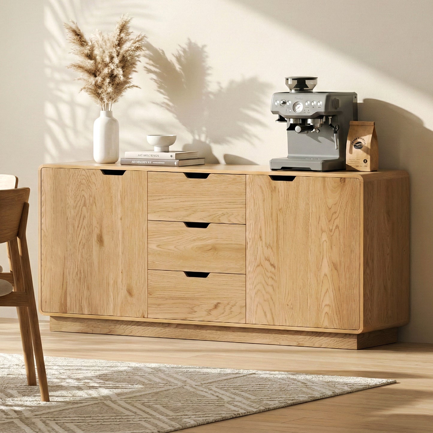 Artiss Buffet Sideboard Cabinet Storage Kitchen Cupboard Drawers Round Edge Oak