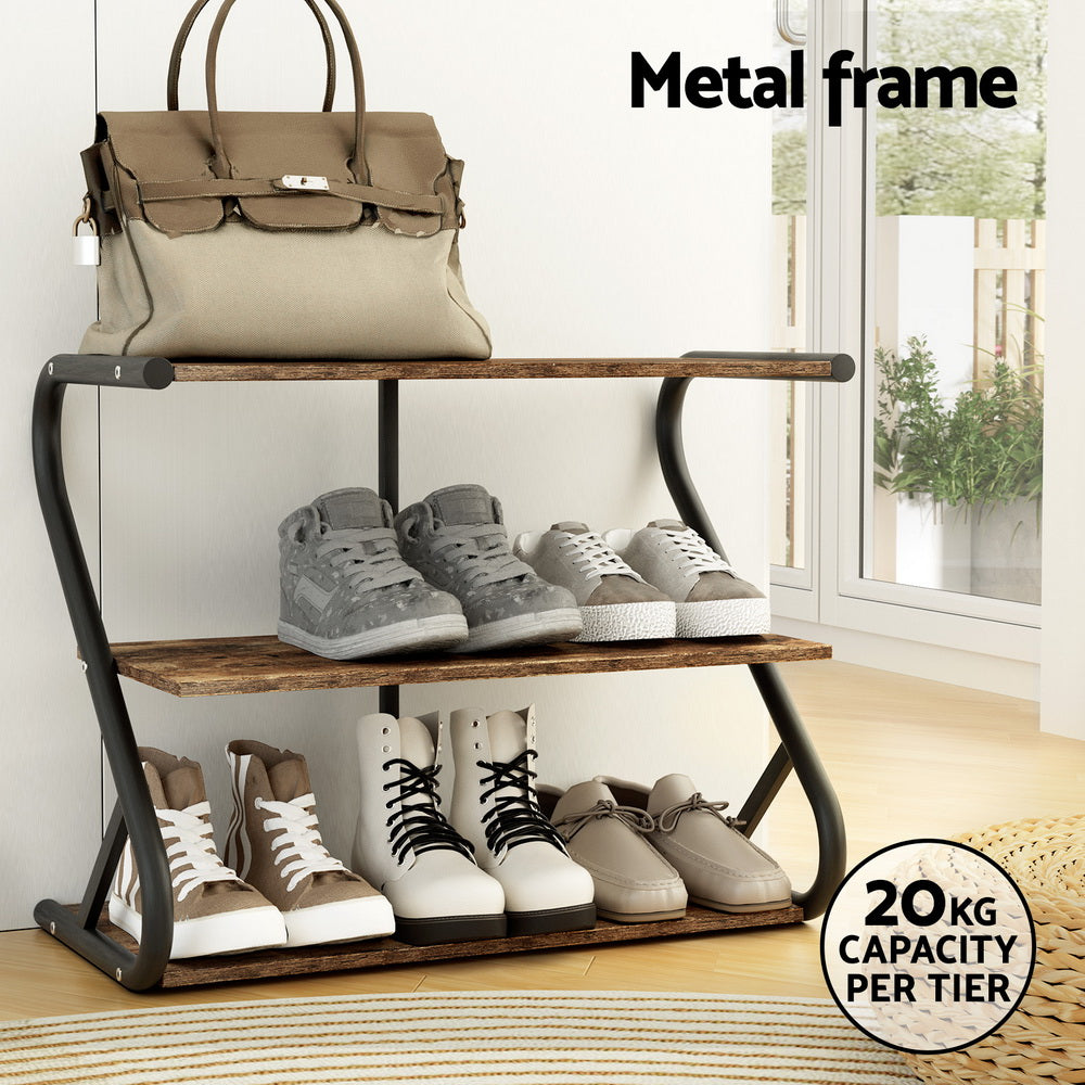 Artiss Shoe Rack Cabinet Shoe Storage Stand 3 Tiers Black-4