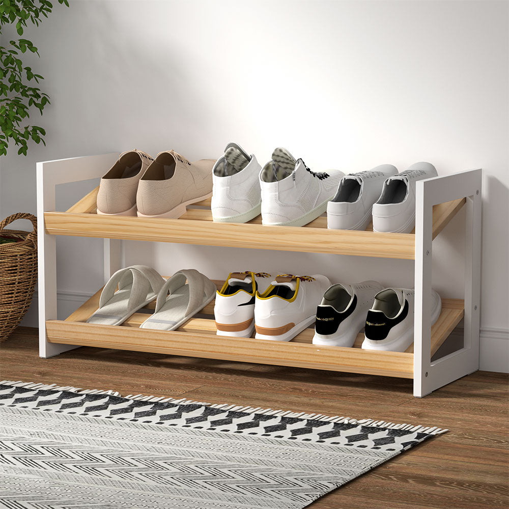 Artiss Shoe Rack 2 Tier 6 Pairs White Kara-0