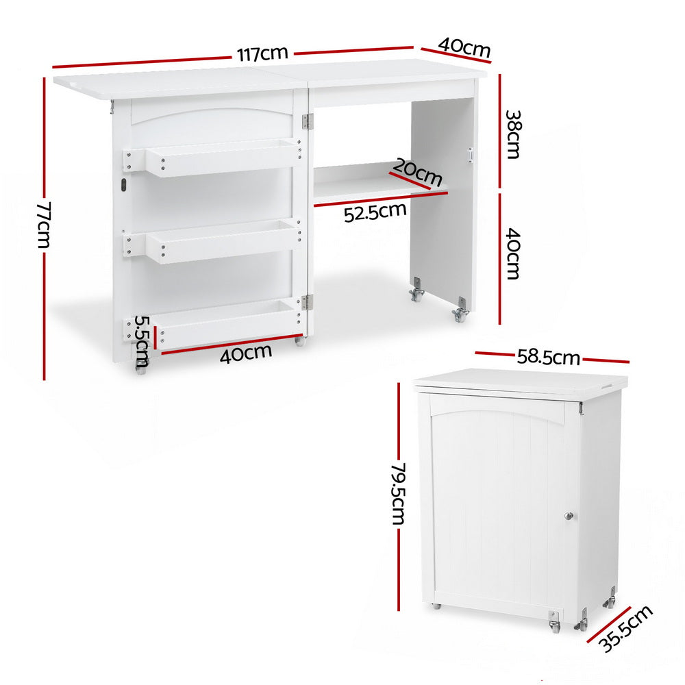 Artiss Folding Sewing Table Sewing Machine Desk Multi-functional Rolling Work Table Craft Station-2