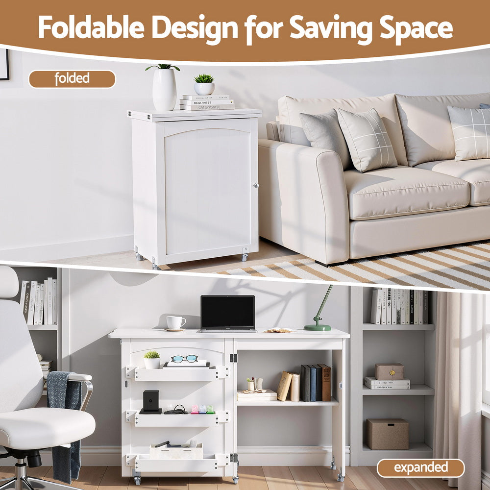 Artiss Folding Sewing Table Sewing Machine Desk Multi-functional Rolling Work Table Craft Station-4