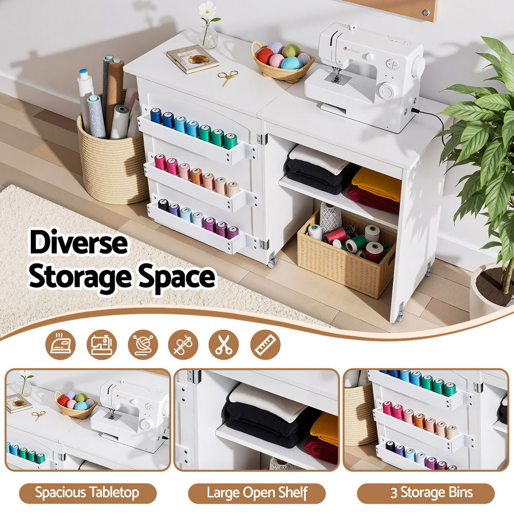 Artiss Folding Sewing Table Sewing Machine Desk Multi-functional Rolling Work Table Craft Station-5