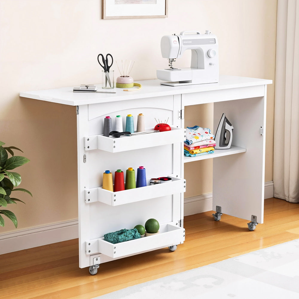Artiss Folding Sewing Table Sewing Machine Desk Multi-functional Rolling Work Table Craft Station-7