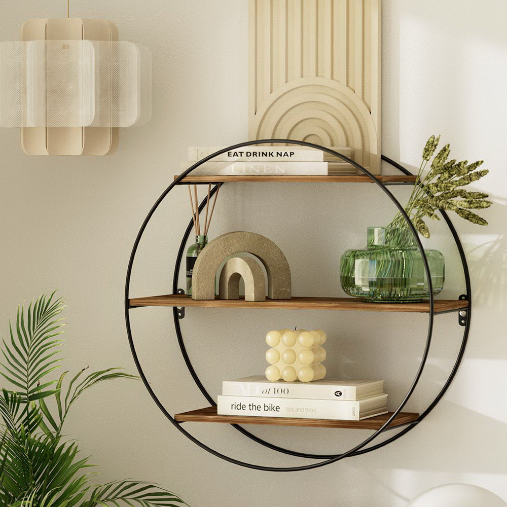 Artiss Floating Wall Shelf Round 3-Tier-7