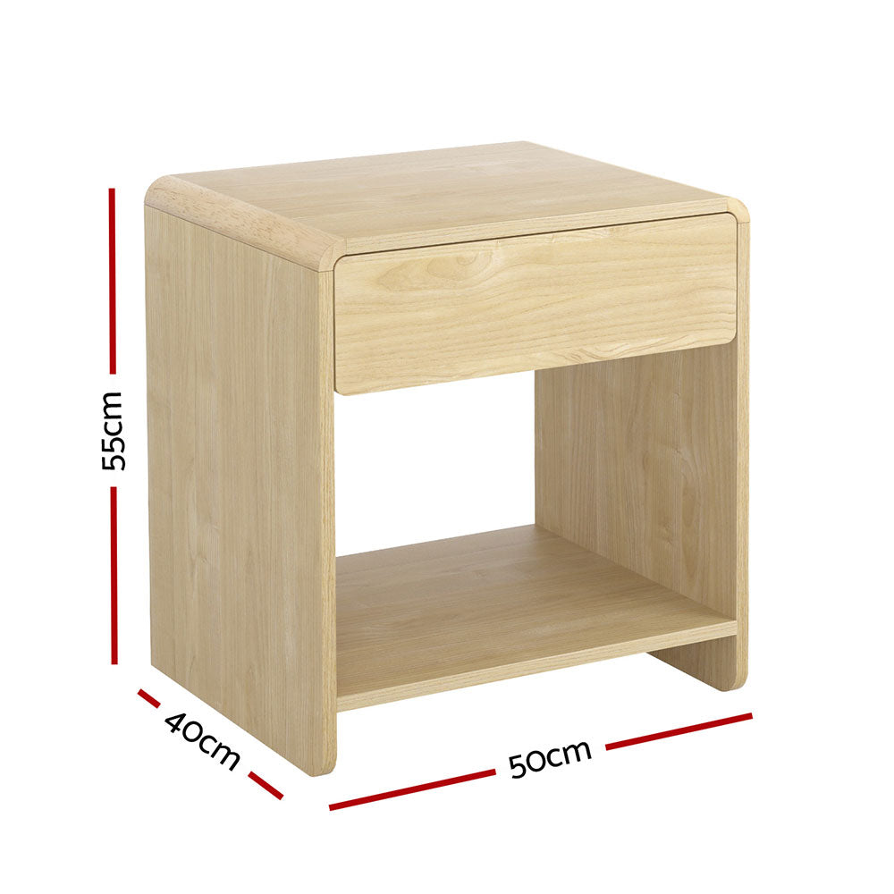 Artiss Bedside Table Drawer Open Shelf Pine-1