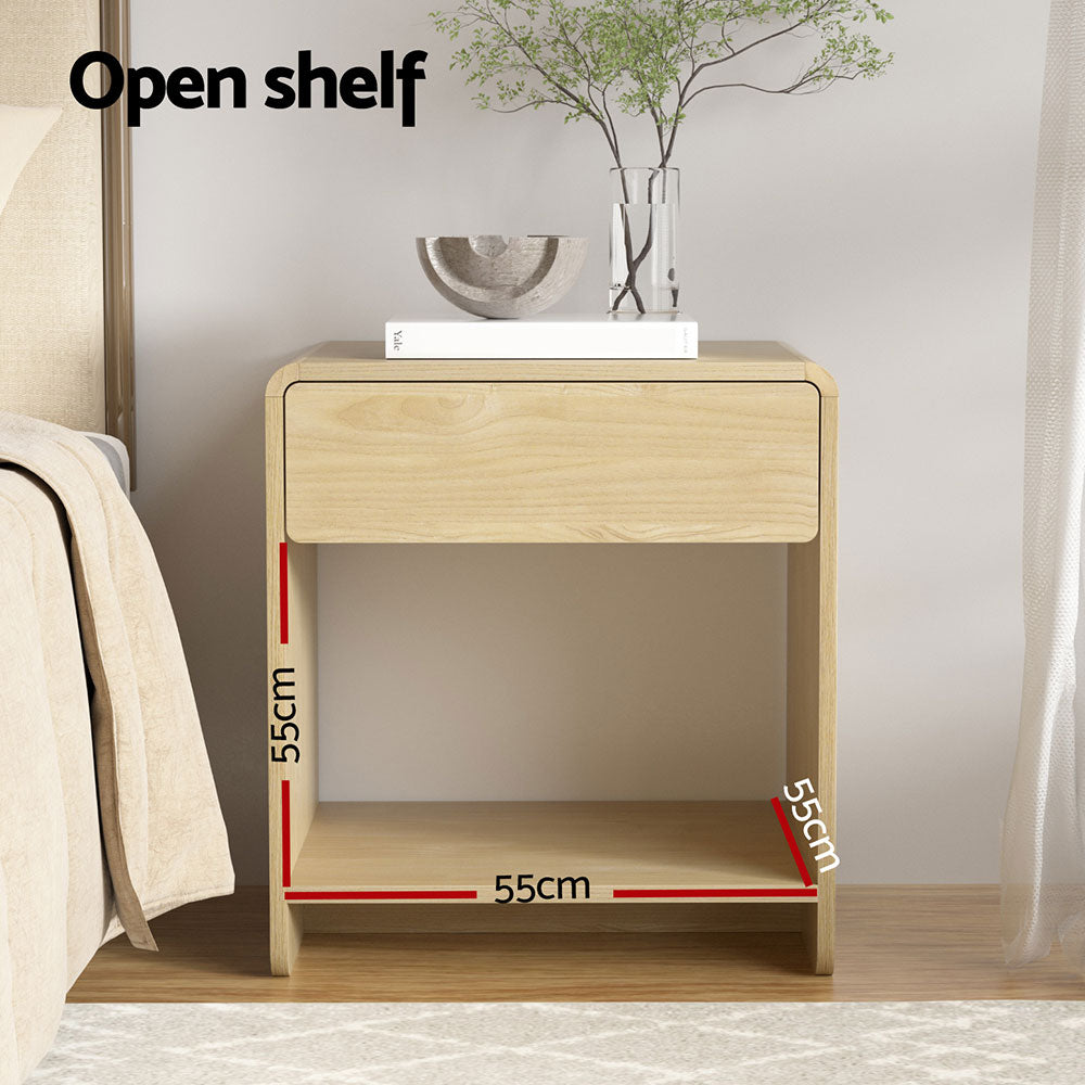 Artiss Bedside Table Drawer Open Shelf Pine-3