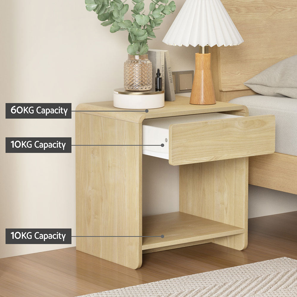 Artiss Bedside Table Drawer Open Shelf Pine-4