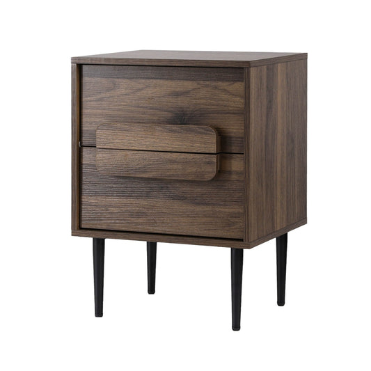 Artiss Bedside Table Nightstand 2 Drawers - Walnut-0