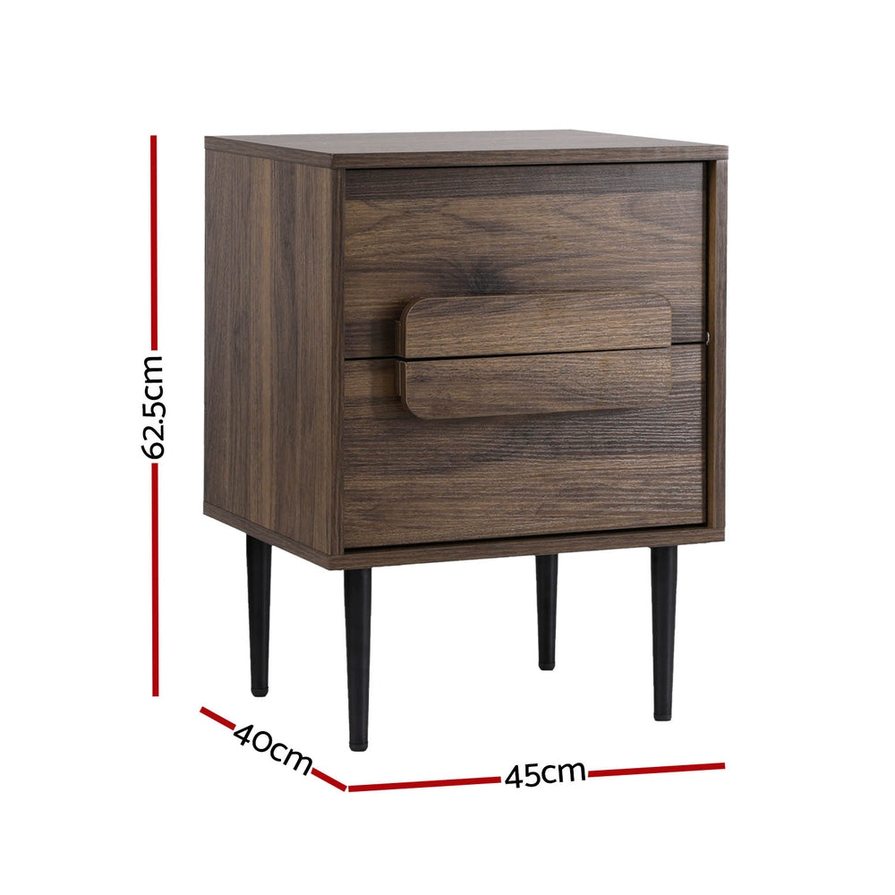 Artiss Bedside Table Nightstand 2 Drawers - Walnut-1