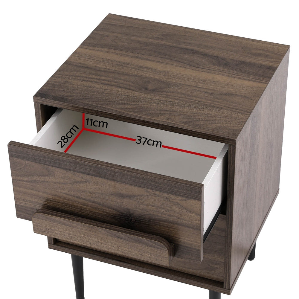 Artiss Bedside Table Nightstand 2 Drawers - Walnut-2