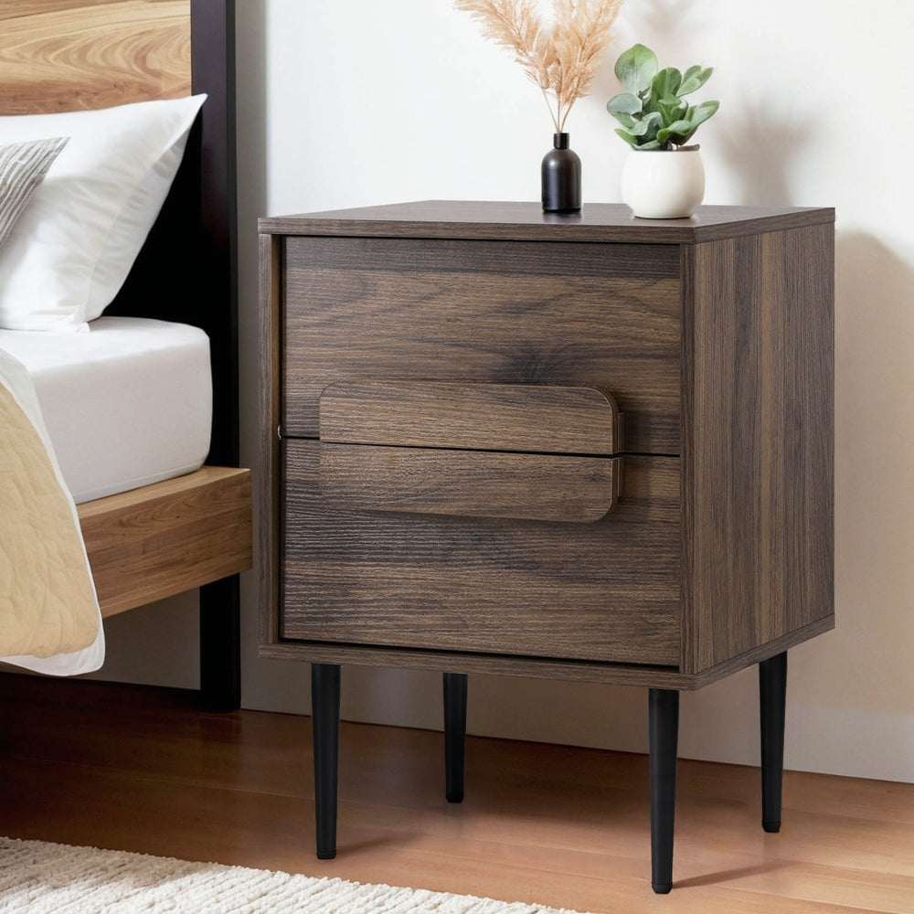 Artiss Bedside Table Nightstand 2 Drawers - Walnut-6