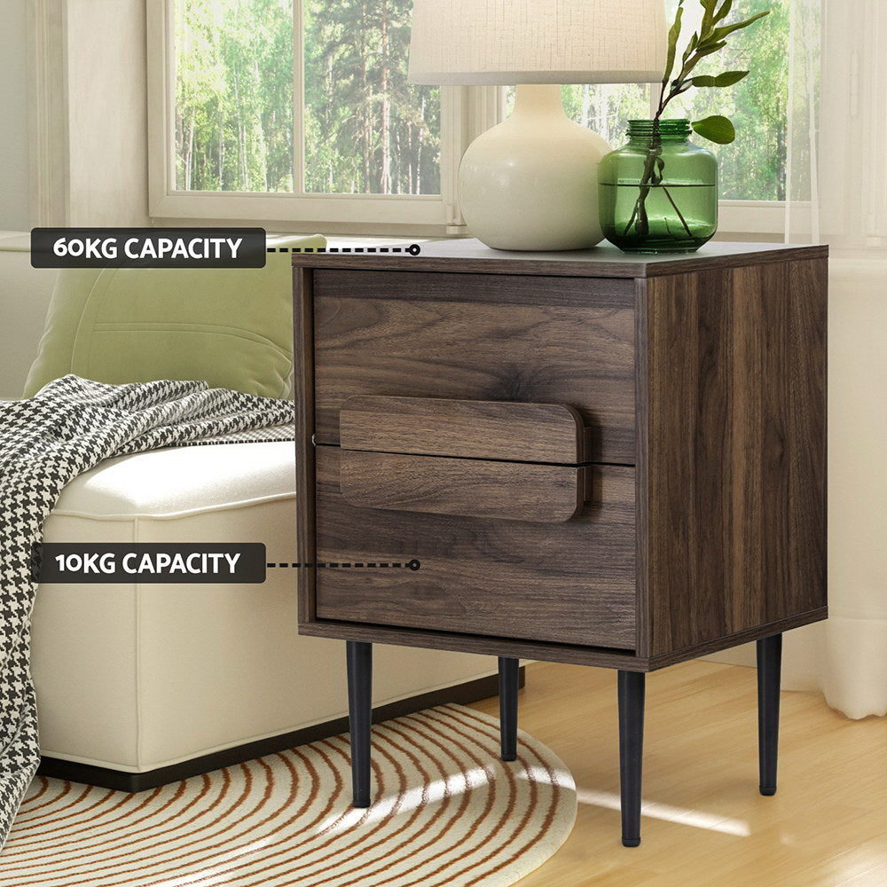 Artiss Bedside Table Nightstand 2 Drawers - Walnut-4