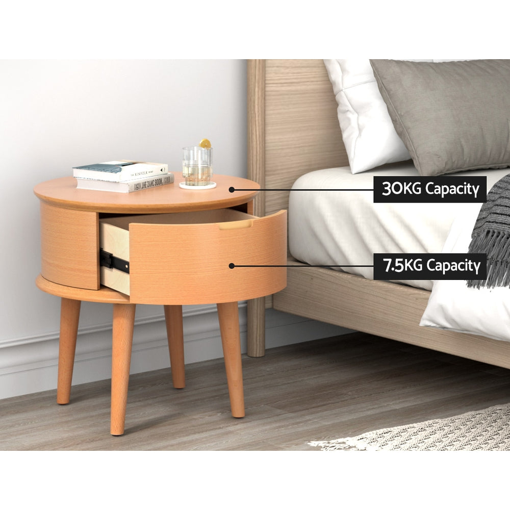 Artiss Bedside Table Drawers Curved Side End Table Storage Nightstand Oak ENZO-4