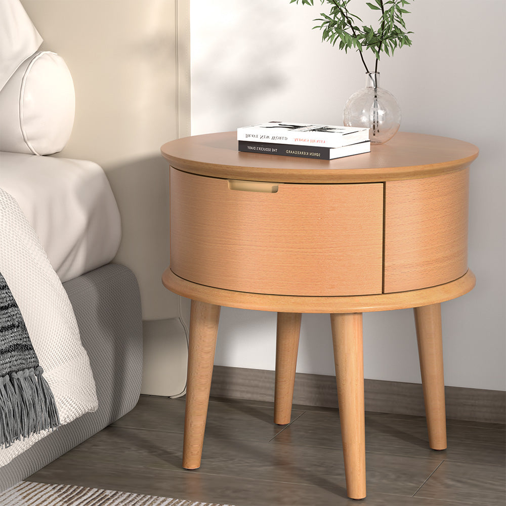 Artiss Bedside Table Drawers Curved Side End Table Storage Nightstand Oak ENZO-6