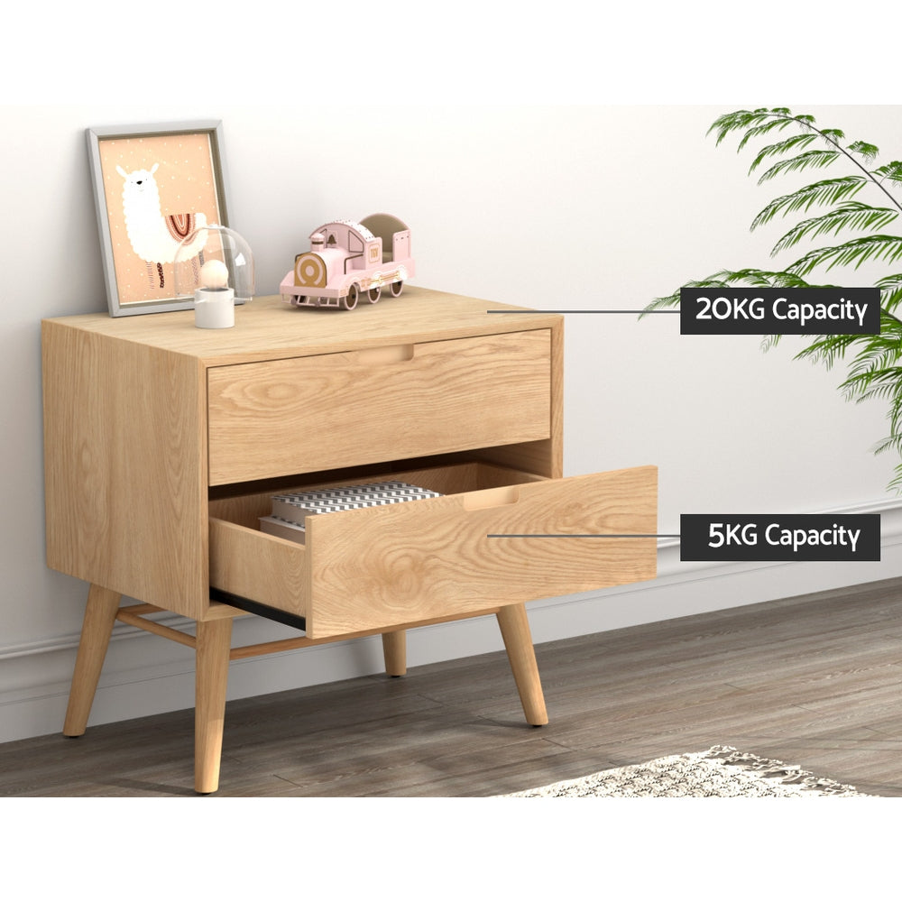 Artiss Bedside Table Drawers Side End Table Storage Cabinet Nightstand Oak GINO-4