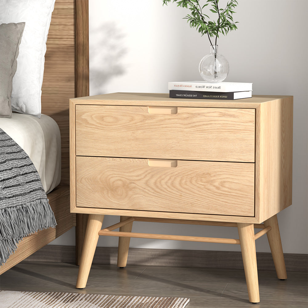 Artiss Bedside Table Drawers Side End Table Storage Cabinet Nightstand Oak GINO-6