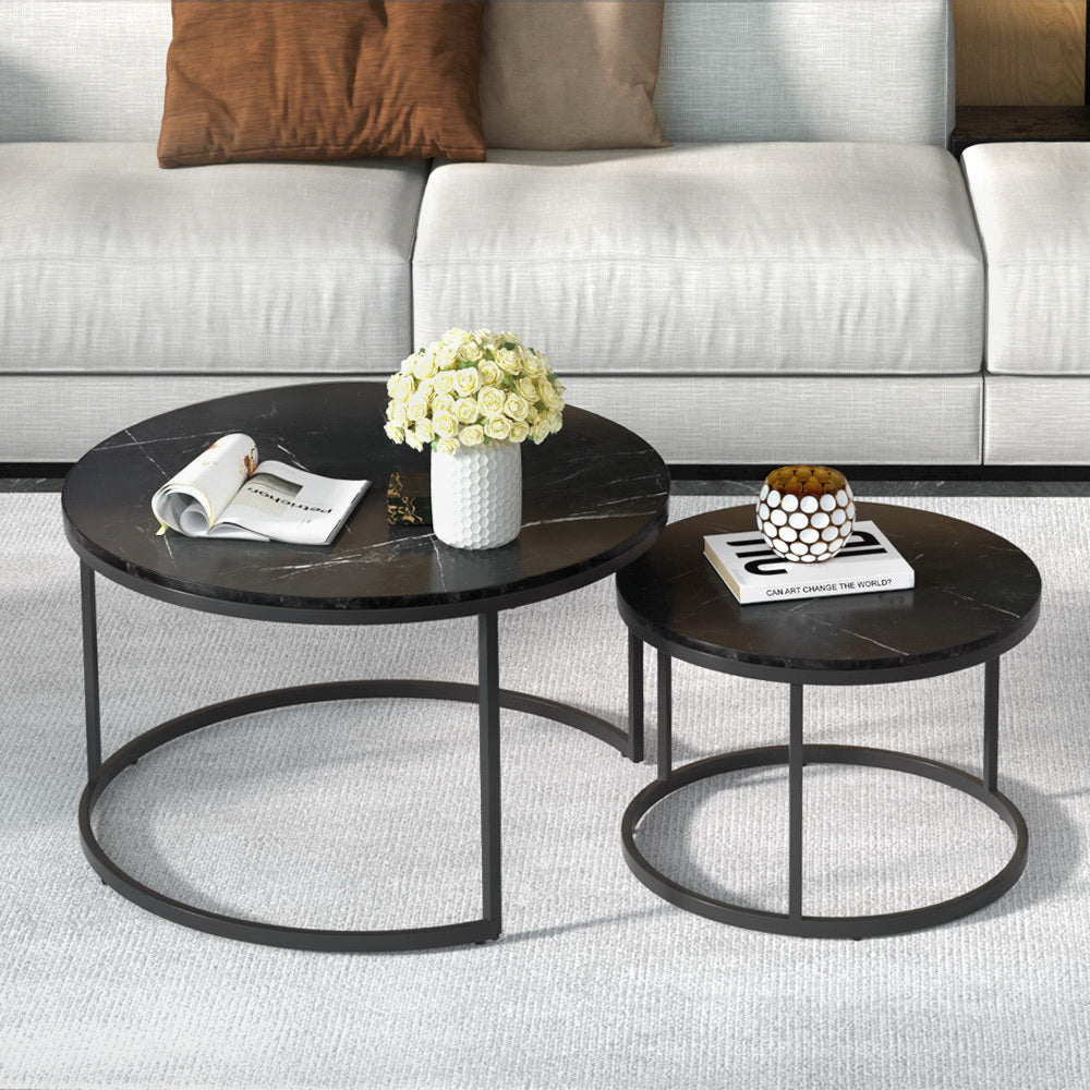 Artiss Nesting Coffee Table Set of 2 Marble Effect Tika-6