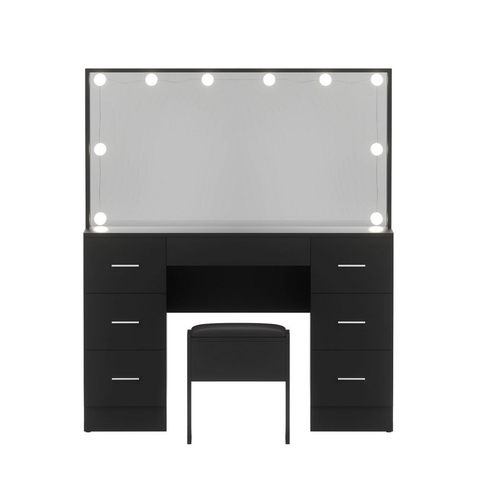 Artiss Dressing Table Vanity Desk Set Stool 10 Led Bulbs Black-3