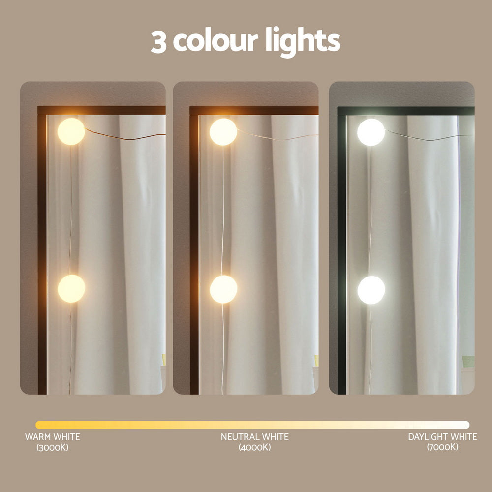 Artiss Dressing Table Vanity Desk Set Stool 10 Led Bulbs Black-4