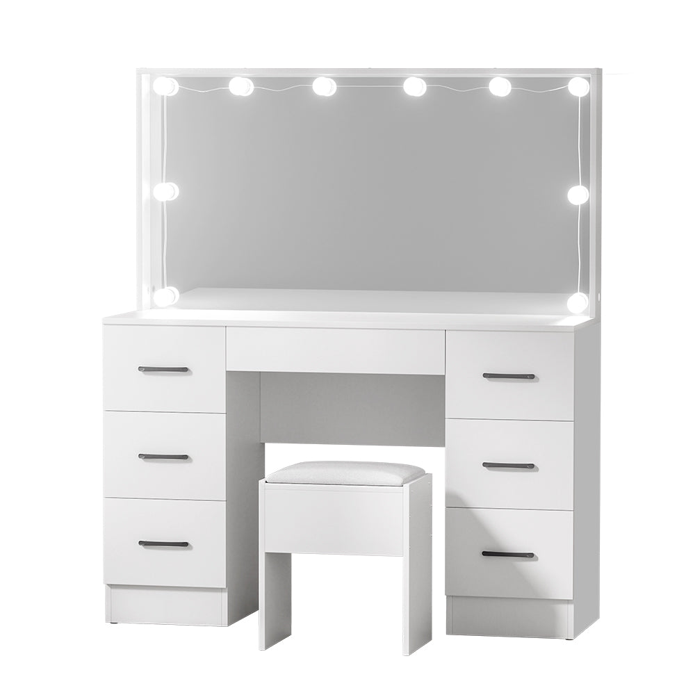 Artiss Dressing Table Set Stool 10 Led Bulbs White Debbie-0