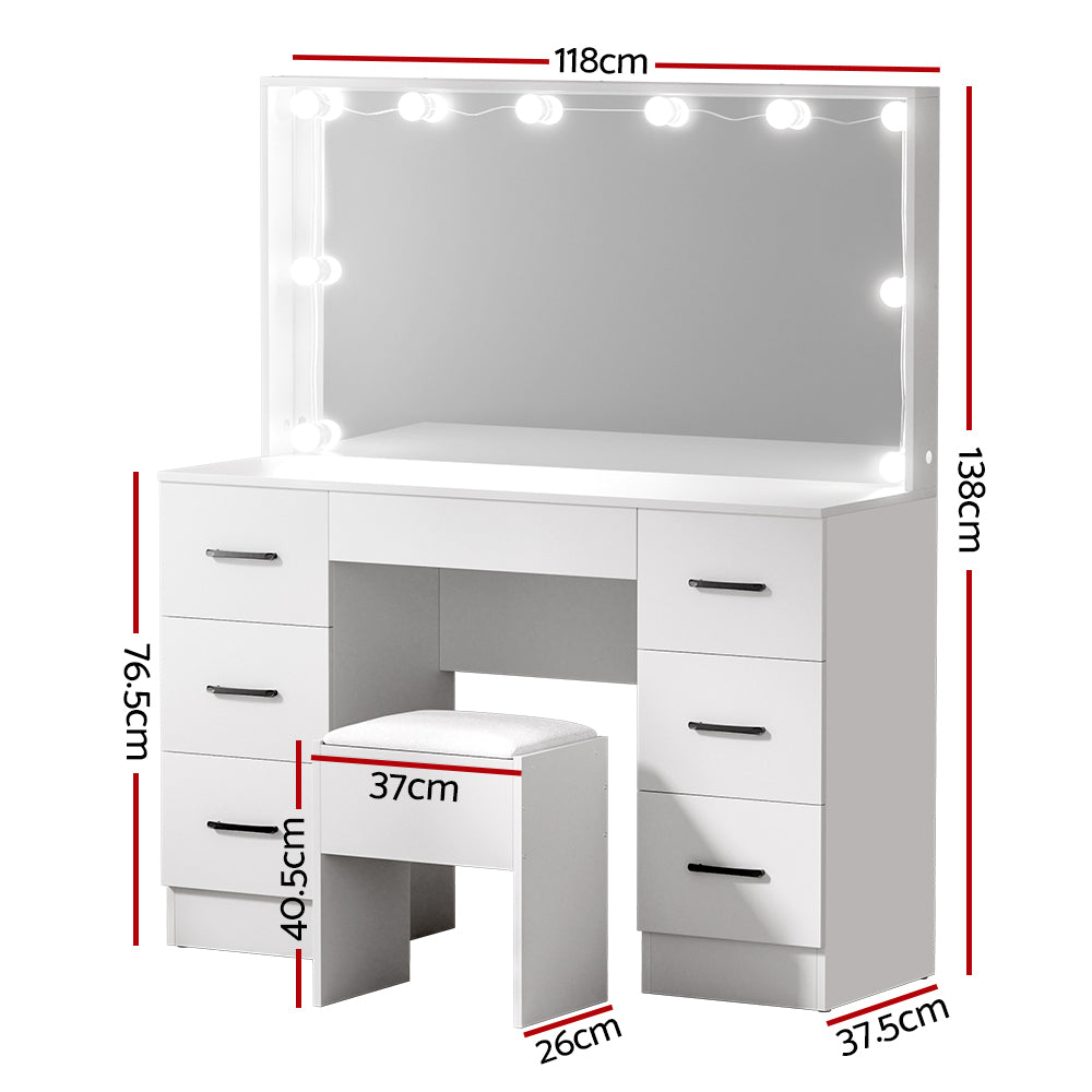 Artiss Dressing Table Set Stool 10 Led Bulbs White Debbie-1