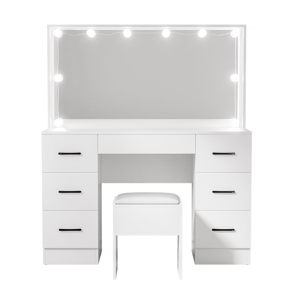 Artiss Dressing Table Set Stool 10 Led Bulbs White Debbie-2