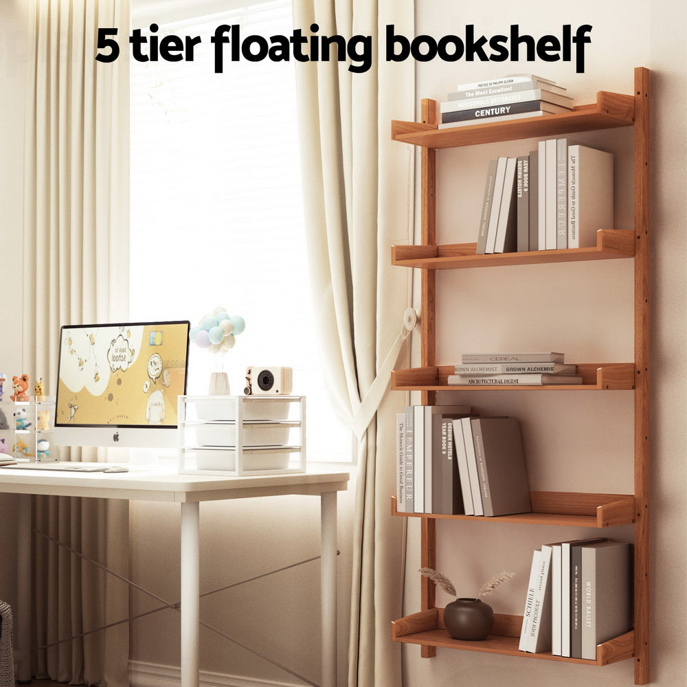 Artiss Bookshelf Floating Shelf  CAPIZ Oak-3