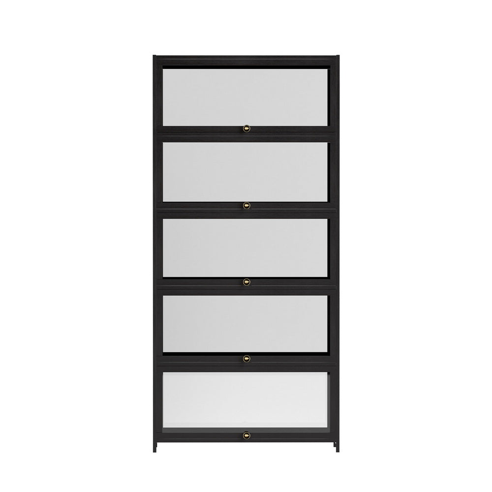 Artiss 5-Tier Display Cabinet Storage Bookshelf Clear Shelf Black-3