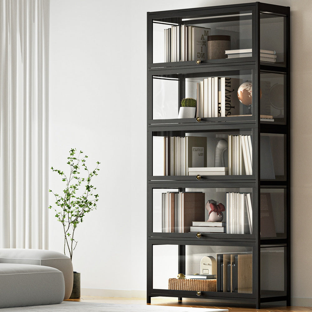Artiss 5-Tier Display Cabinet Storage Bookshelf Clear Shelf Black-7