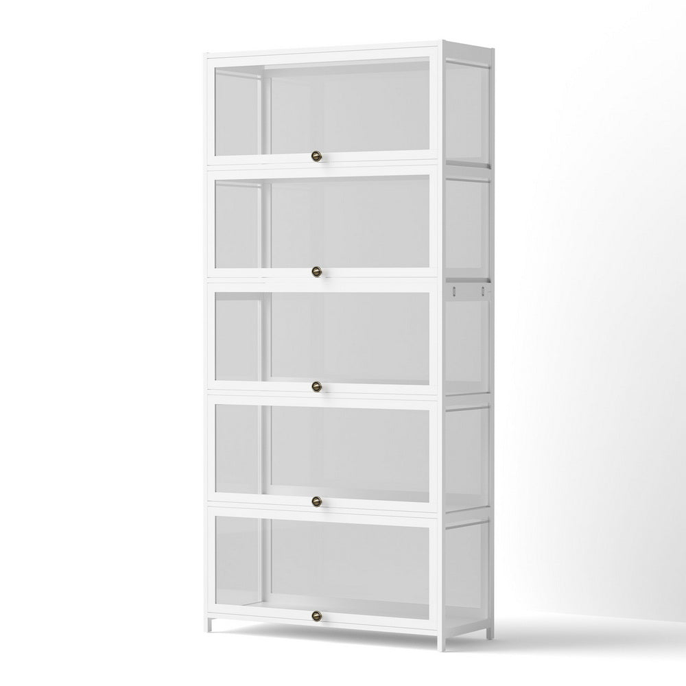 Artiss 5-Tier Display Cabinet Storage Bookshelf Clear Shelf White-0