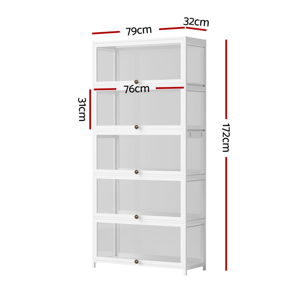 Artiss 5-Tier Display Cabinet Storage Bookshelf Clear Shelf White-2