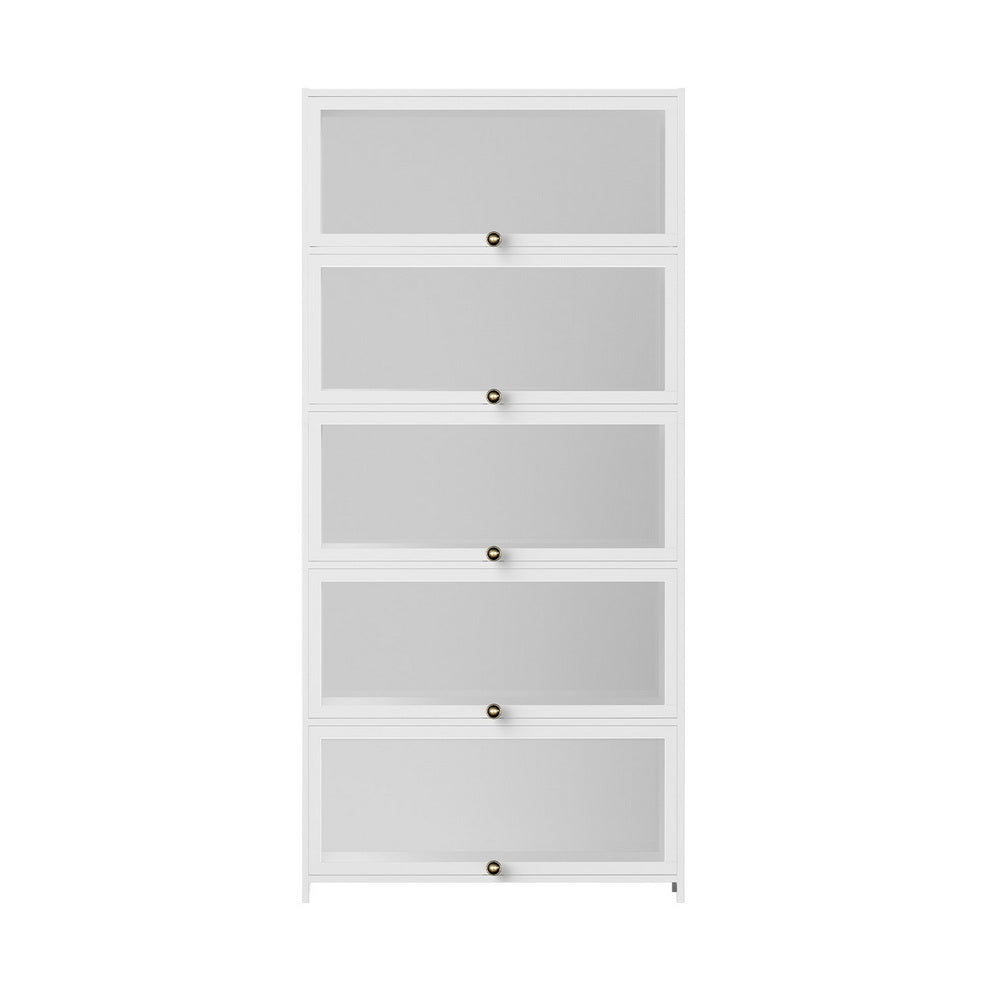 Artiss 5-Tier Display Cabinet Storage Bookshelf Clear Shelf White-3