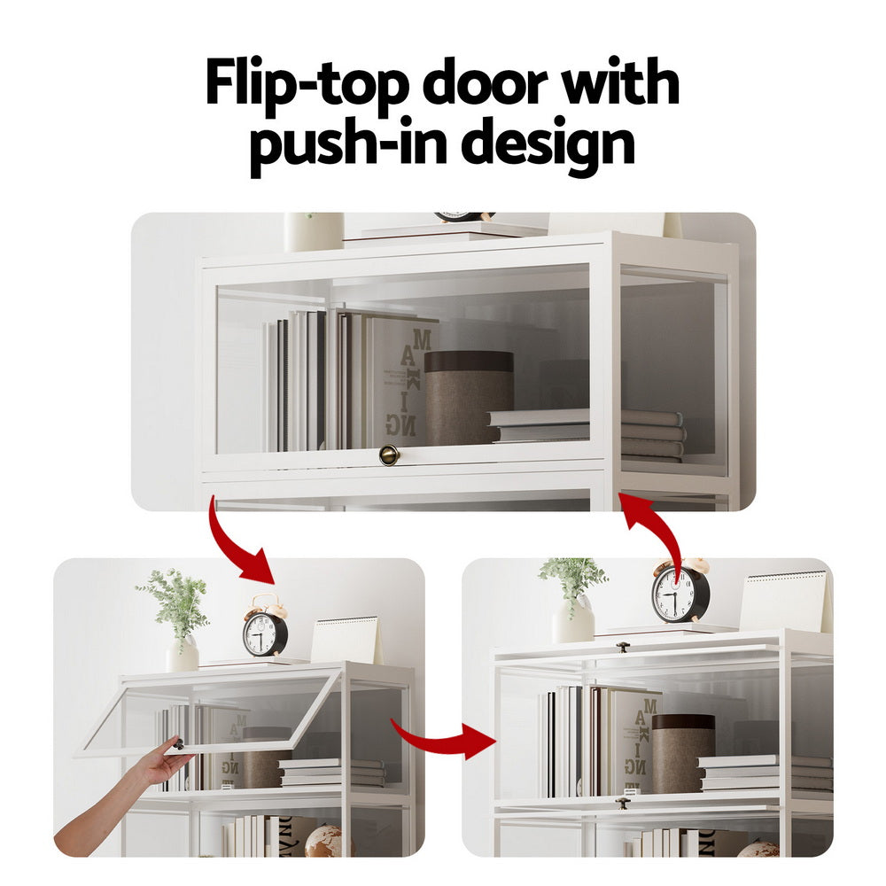 Artiss 5-Tier Display Cabinet Storage Bookshelf Clear Shelf White-5