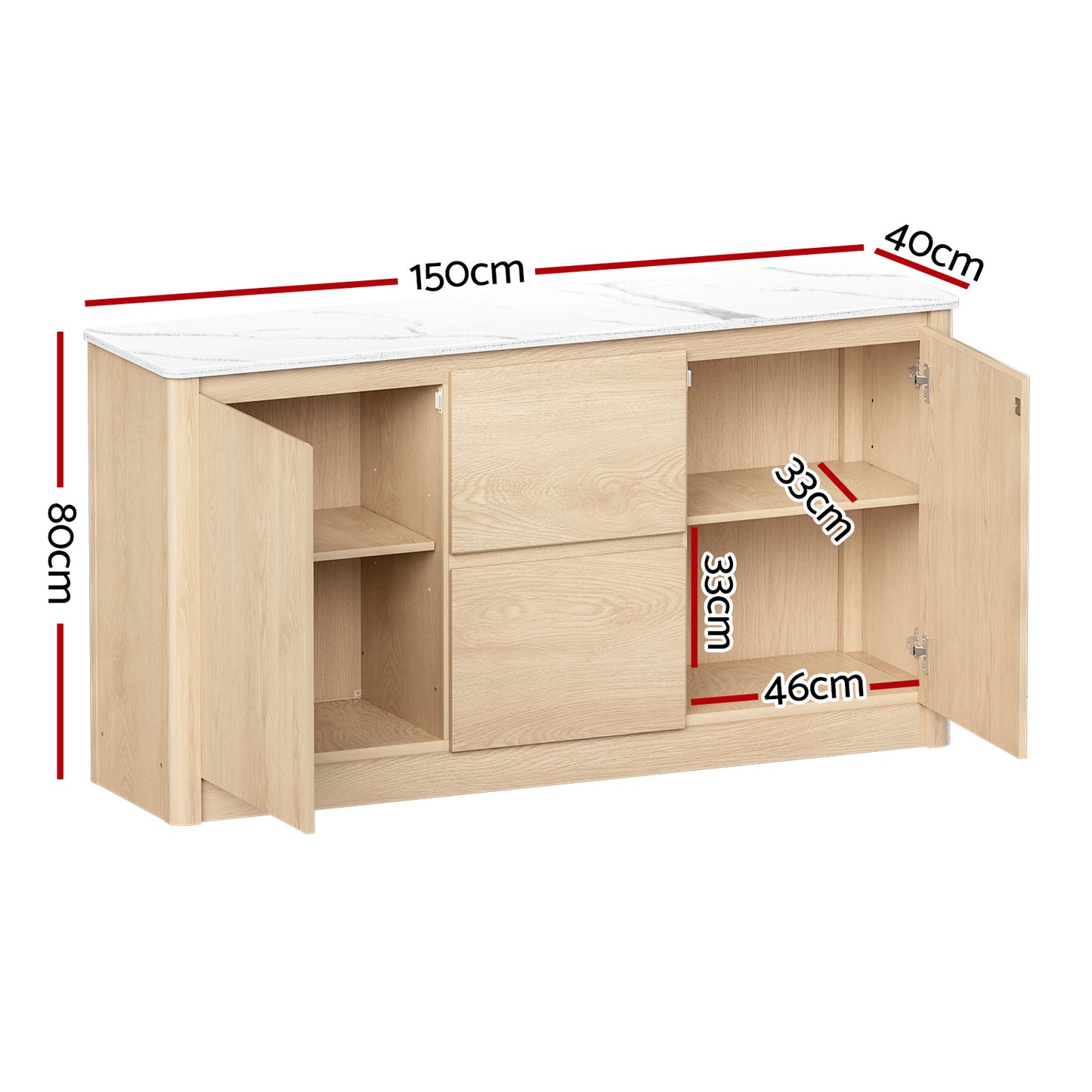 Artiss Buffet Sideboard Marble Style Tabletop - Pine-1