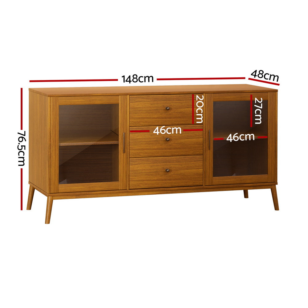 Artiss Buffet Sideboard Glass Doors - Oak-1